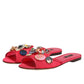 Red Embellished Flats Slip On Sandals Shoes