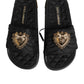 Black Devotion Matelassé Leather Slides Shoes