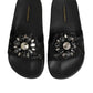 Black Devotion Matelassé Leather Slides Shoes