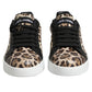 Brown Leather Leopard Low Top Sneakers Shoes
