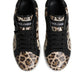 Brown Leather Leopard Low Top Sneakers Shoes