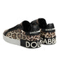 Brown Leather Leopard Low Top Sneakers Shoes