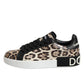 Brown Leather Leopard Low Top Sneakers Shoes