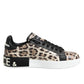 Brown Leather Leopard Low Top Sneakers Shoes