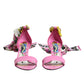 Pink Leather High Heels Sandals Shoes