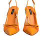 Orange Leather Mesh Heels Slingback  Shoes