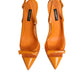 Orange Leather Mesh Heels Slingback  Shoes