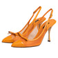 Orange Leather Mesh Heels Slingback  Shoes