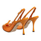 Orange Leather Mesh Heels Slingback  Shoes