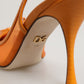 Orange Leather Mesh Heels Slingback  Shoes