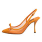 Orange Leather Mesh Heels Slingback  Shoes