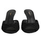 Black Embroidered Slip On Heels Slides Shoes