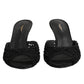 Black Embroidered Slip On Heels Slides Shoes