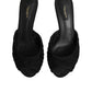 Black Embroidered Slip On Heels Slides Shoes