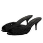 Black Embroidered Slip On Heels Slides Shoes