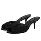 Black Embroidered Slip On Heels Slides Shoes
