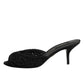 Black Embroidered Slip On Heels Slides Shoes