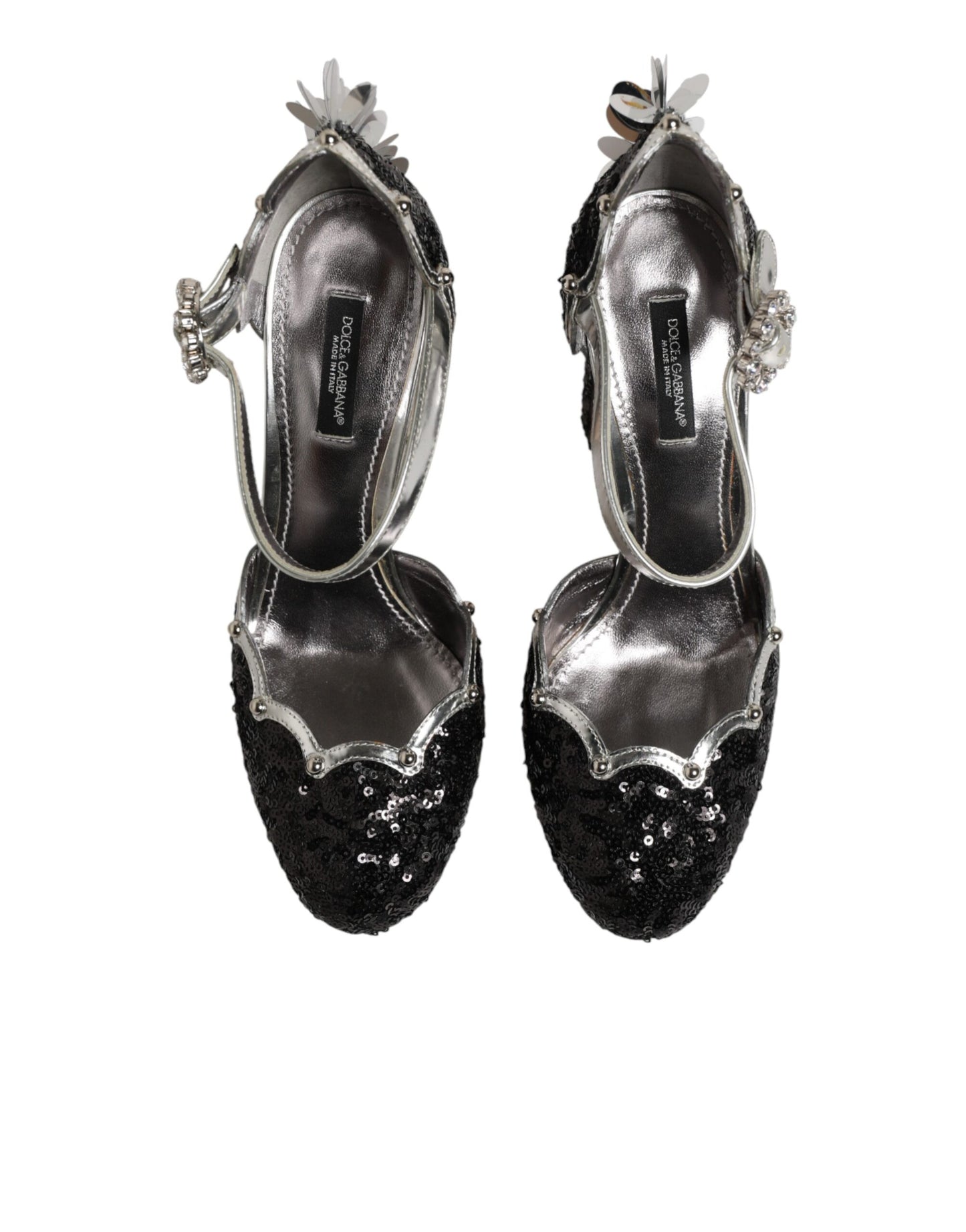 Black Sequined Ankle Strap Sandals Shoes