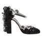 Black Sequined Ankle Strap Sandals Shoes