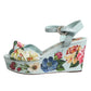 Green Floral Ankle Strap Wedge Sandals Shoes