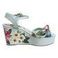 Green Floral Ankle Strap Wedge Sandals Shoes