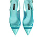 Blue Leather Mesh Heels Slingback Shoes