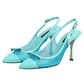 Blue Leather Mesh Heels Slingback Shoes