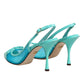 Blue Leather Mesh Heels Slingback Shoes
