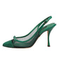 Green Leather Mesh Heels Slingback  Shoes