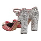 Pink Sequined Ankle Strap Sandals Shoes
