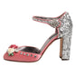 Pink Sequined Ankle Strap Sandals Shoes