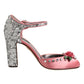 Pink Sequined Ankle Strap Sandals Shoes