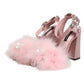 Pink Crystal Fur Embellished Sandals Shoes