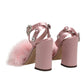 Pink Crystal Fur Embellished Sandals Shoes