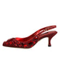 Red Crystal Embellished Slingbacks Shoes