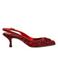 Red Crystal Embellished Slingbacks Shoes