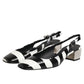 Black White Stripe Heels Slingback Shoes