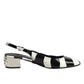 Black White Stripe Heels Slingback Shoes