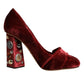 Red Velvet Embellished Heels Pumps  Shoes