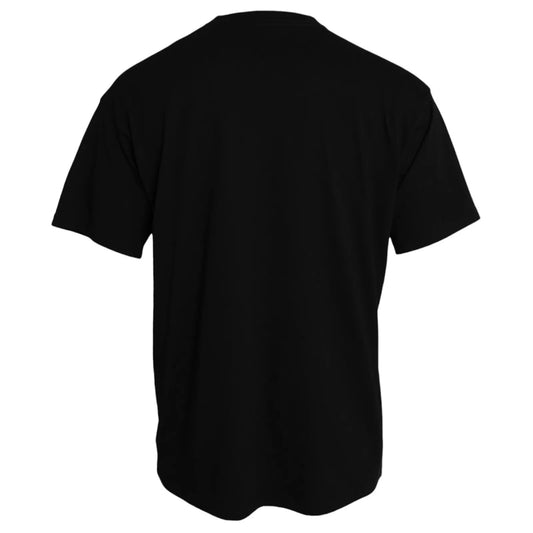 Black Cotton Logo Print Crew Neck Short Sleeves T-shirt