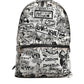 Black White Graffiti Print School Backpack Men Borse Bag