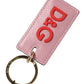Pink Calf Leather Logo Metal Ring Men Keychain Keyring