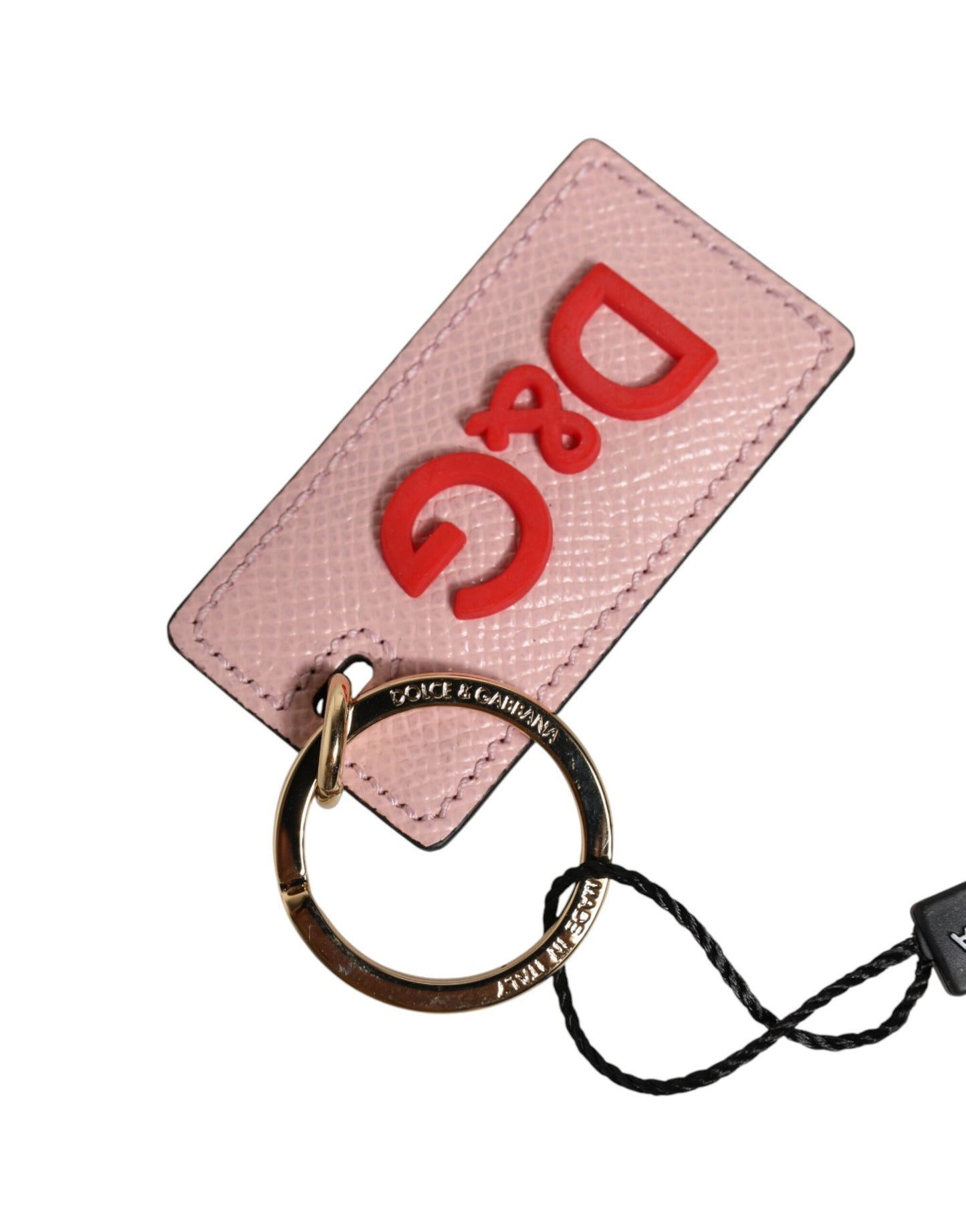 Pink Calf Leather DG Logo Metal Ring Keychain Keyring