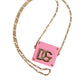Pink DG Logo Plaque Cover Gold Chain Airpods Case