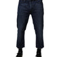 Blue Mid Waist Cotton Men Cropped Denim Jeans