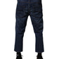 Blue Mid Waist Cotton Men Cropped Denim Jeans