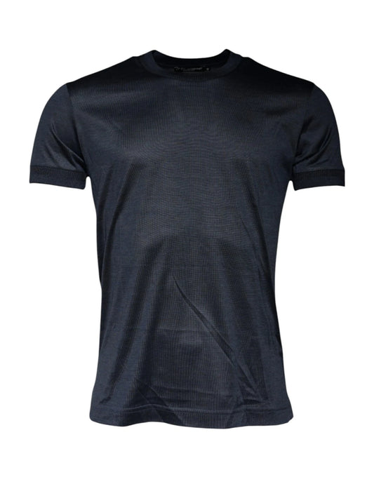 Blue Silk Crew Neck Short Sleeves Men T-shirt