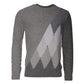 Gray Cashmere Argyle Intarsia Knit Crew Neck Men Sweater