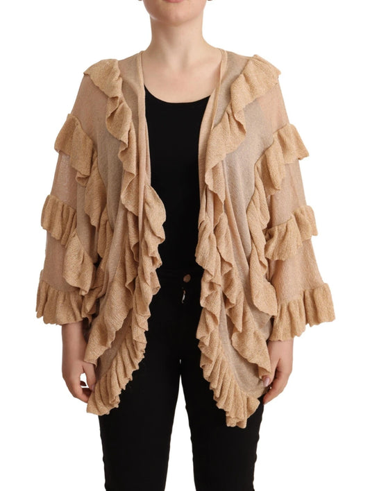 Gold Ruffles Long Sleeves Viscose Cardigan Top