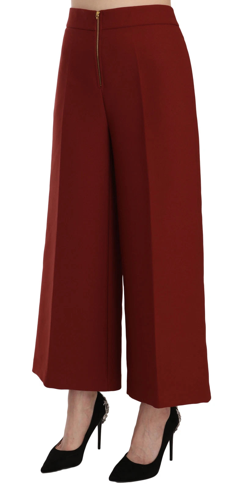 Red High Waist Cropped Flared Dress Formal Trouser Pants